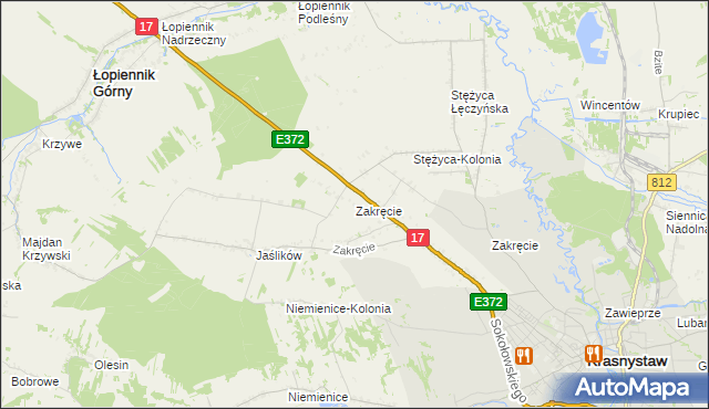 mapa Zakręcie gmina Krasnystaw, Zakręcie gmina Krasnystaw na mapie Targeo