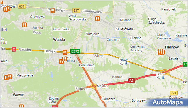 mapa Zakręt gmina Wiązowna, Zakręt gmina Wiązowna na mapie Targeo