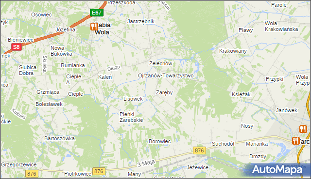 mapa Zaręby gmina Żabia Wola, Zaręby gmina Żabia Wola na mapie Targeo