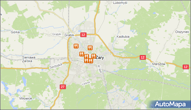 mapa Żary, Żary na mapie Targeo