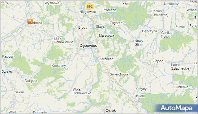 mapa Zarzecze gmina Dębowiec, Zarzecze gmina Dębowiec na mapie Targeo