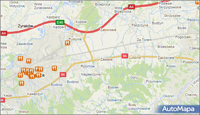 mapa Zawada gmina Dębica, Zawada gmina Dębica na mapie Targeo