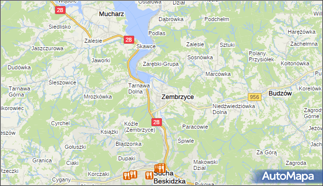 mapa Zembrzyce, Zembrzyce na mapie Targeo