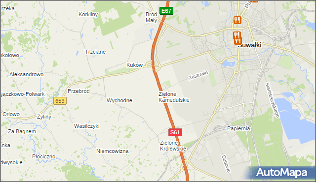 mapa Zielone Kamedulskie, Zielone Kamedulskie na mapie Targeo