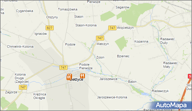 mapa Zosin gmina Bełżyce, Zosin gmina Bełżyce na mapie Targeo