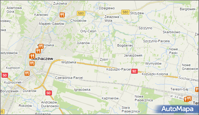 mapa Zosin gmina Sochaczew, Zosin gmina Sochaczew na mapie Targeo