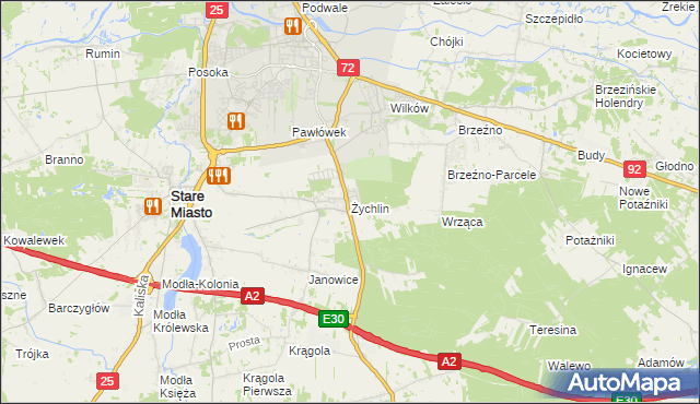 mapa Żychlin gmina Stare Miasto, Żychlin gmina Stare Miasto na mapie Targeo