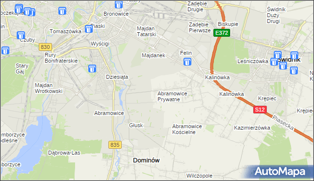 mapa Abramowice Prywatne, Abramowice Prywatne na mapie Targeo