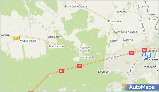 mapa Adampol Kolonia, Adampol Kolonia na mapie Targeo