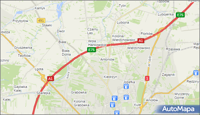 mapa Antoniów gmina Mykanów, Antoniów gmina Mykanów na mapie Targeo