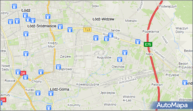 mapa Augustów gmina Łódź, Augustów gmina Łódź na mapie Targeo
