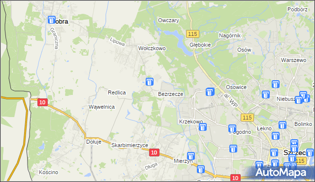 mapa Bezrzecze, Bezrzecze na mapie Targeo