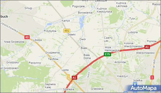 mapa Biała gmina Kłobuck, Biała gmina Kłobuck na mapie Targeo