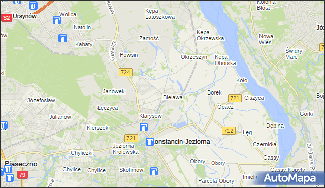 mapa Bielawa gmina Konstancin-Jeziorna, Bielawa gmina Konstancin-Jeziorna na mapie Targeo