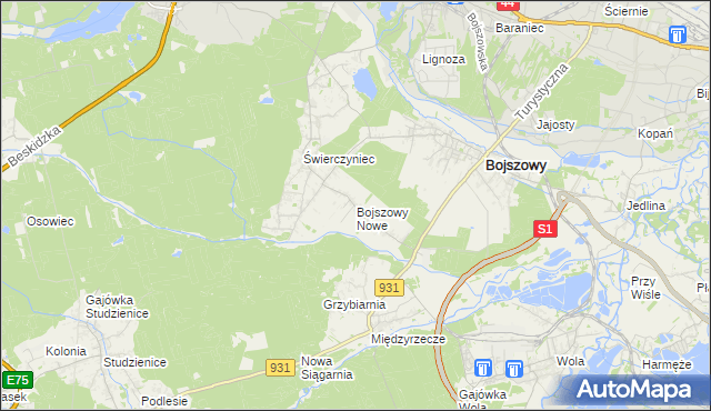 mapa Bojszowy Nowe, Bojszowy Nowe na mapie Targeo