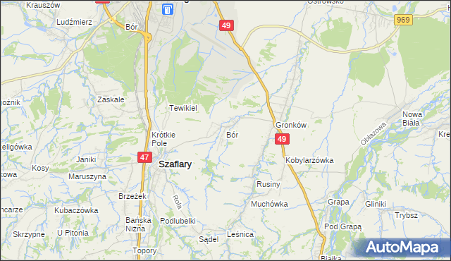 mapa Bór gmina Szaflary, Bór gmina Szaflary na mapie Targeo