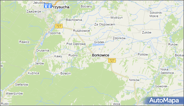 mapa Borkowice powiat przysuski, Borkowice powiat przysuski na mapie Targeo