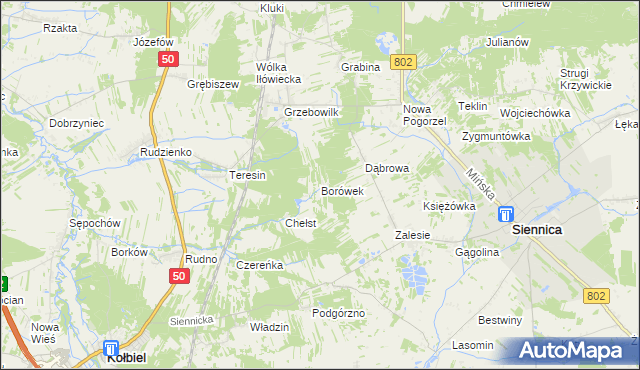 mapa Borówek gmina Siennica, Borówek gmina Siennica na mapie Targeo