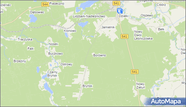 mapa Borówno gmina Lidzbark, Borówno gmina Lidzbark na mapie Targeo