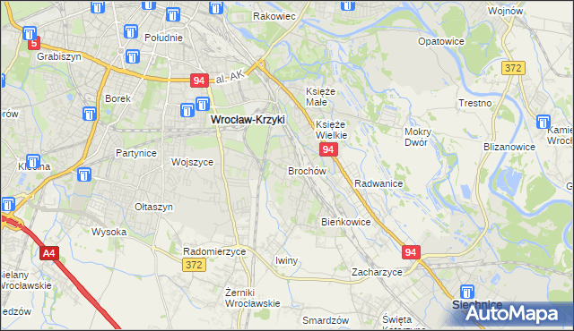 mapa Brochów gmina Wrocław, Brochów gmina Wrocław na mapie Targeo