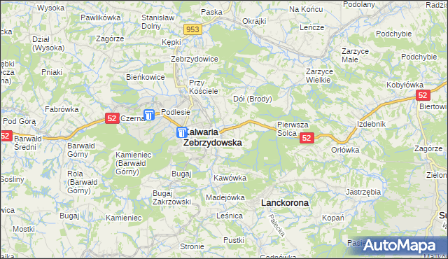 mapa Brody gmina Kalwaria Zebrzydowska, Brody gmina Kalwaria Zebrzydowska na mapie Targeo