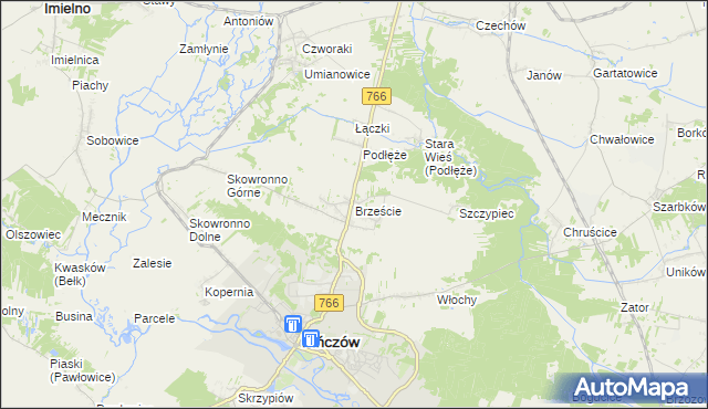 mapa Brzeście gmina Pińczów, Brzeście gmina Pińczów na mapie Targeo