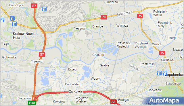 mapa Chałupki gmina Kraków, Chałupki gmina Kraków na mapie Targeo