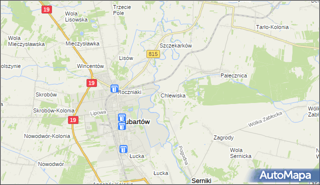 mapa Chlewiska gmina Lubartów, Chlewiska gmina Lubartów na mapie Targeo