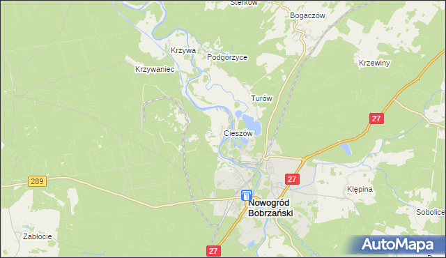 mapa Cieszów gmina Nowogród Bobrzański, Cieszów gmina Nowogród Bobrzański na mapie Targeo