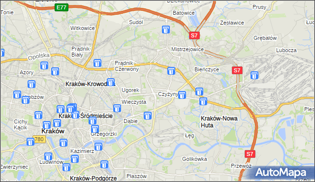 mapa Czyżyny, Czyżyny na mapie Targeo