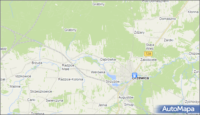 mapa Dąbrówka gmina Drzewica, Dąbrówka gmina Drzewica na mapie Targeo