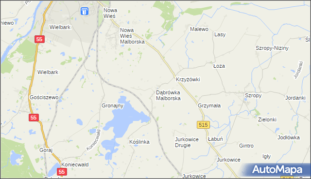 mapa Dąbrówka Malborska, Dąbrówka Malborska na mapie Targeo