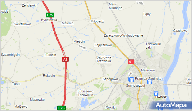 mapa Dąbrówka Tczewska, Dąbrówka Tczewska na mapie Targeo