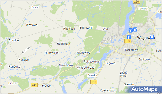 mapa Dębina gmina Wągrowiec, Dębina gmina Wągrowiec na mapie Targeo