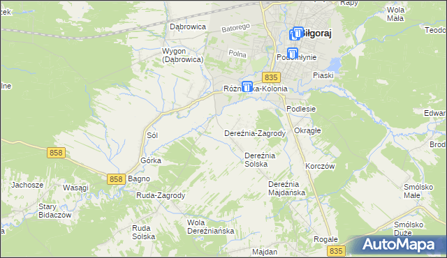 mapa Dereźnia-Zagrody, Dereźnia-Zagrody na mapie Targeo