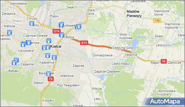 mapa Domaszowice gmina Masłów, Domaszowice gmina Masłów na mapie Targeo