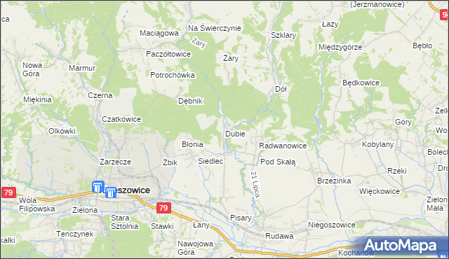 mapa Dubie gmina Krzeszowice, Dubie gmina Krzeszowice na mapie Targeo