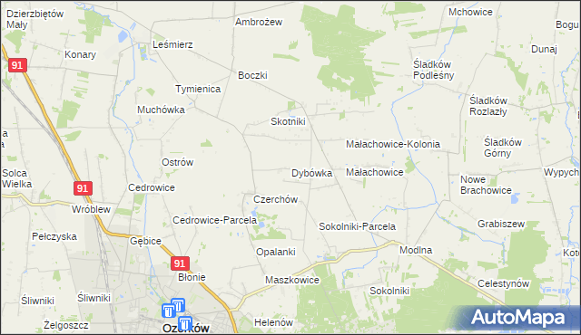 mapa Dybówka, Dybówka na mapie Targeo