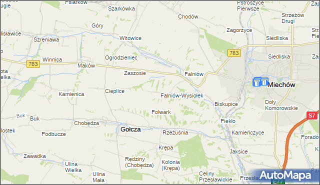 mapa Falniów-Wysiołek, Falniów-Wysiołek na mapie Targeo