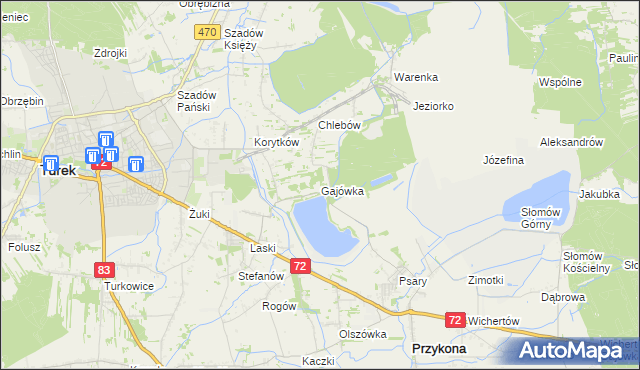 mapa Gajówka gmina Przykona, Gajówka gmina Przykona na mapie Targeo