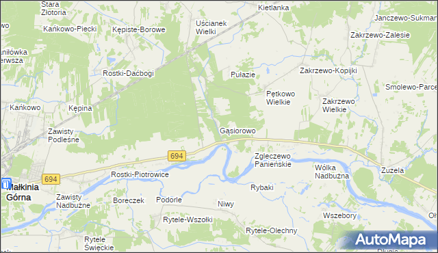 mapa Gąsiorowo gmina Zaręby Kościelne, Gąsiorowo gmina Zaręby Kościelne na mapie Targeo