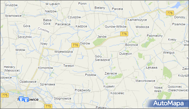mapa Góry Sieradzkie, Góry Sieradzkie na mapie Targeo