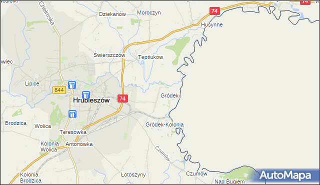 mapa Gródek gmina Hrubieszów, Gródek gmina Hrubieszów na mapie Targeo