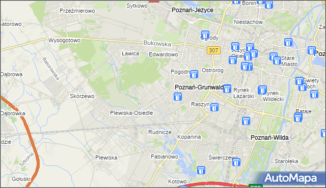 mapa Grunwald gmina Poznań, Grunwald gmina Poznań na mapie Targeo