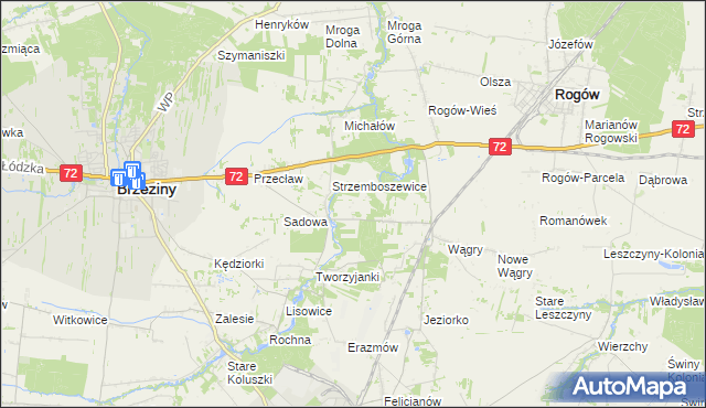 mapa Helenówka gmina Brzeziny, Helenówka gmina Brzeziny na mapie Targeo