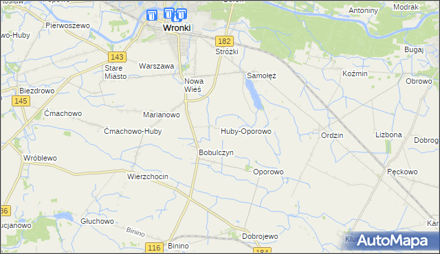mapa Huby-Oporowo, Huby-Oporowo na mapie Targeo