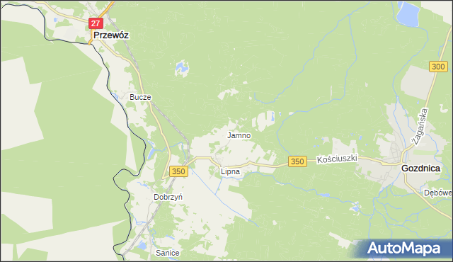 mapa Jamno gmina Przewóz, Jamno gmina Przewóz na mapie Targeo