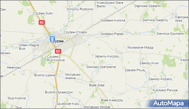 mapa Jaźwiny-Koczoty, Jaźwiny-Koczoty na mapie Targeo