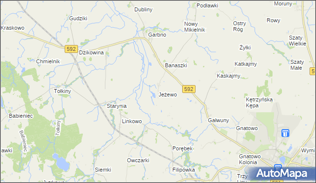 mapa Jeżewo gmina Kętrzyn, Jeżewo gmina Kętrzyn na mapie Targeo