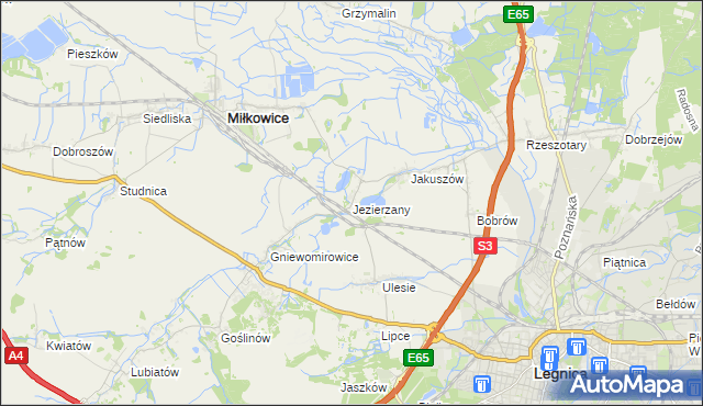 mapa Jezierzany gmina Miłkowice, Jezierzany gmina Miłkowice na mapie Targeo